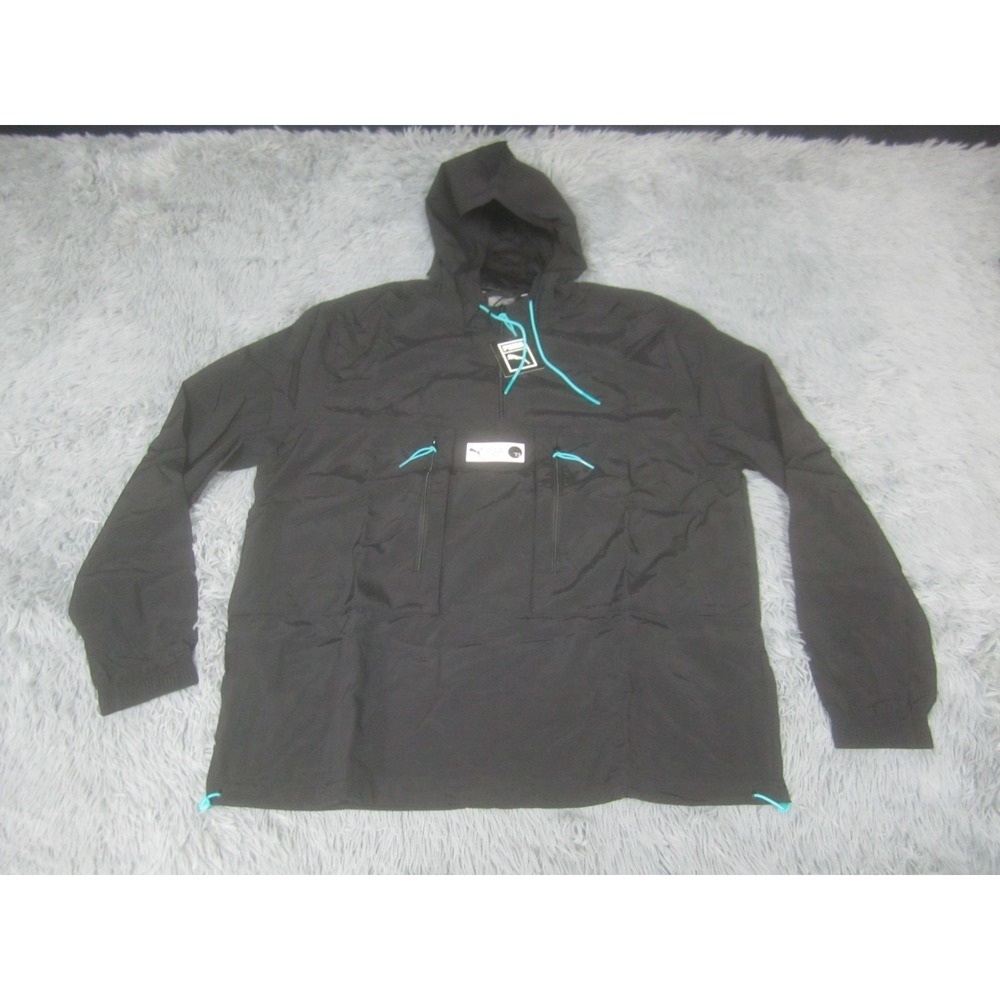 Puma Jacket Adult Large Black Parquet 1/4 Zip Up Windbreaker NWT Nylon Mens